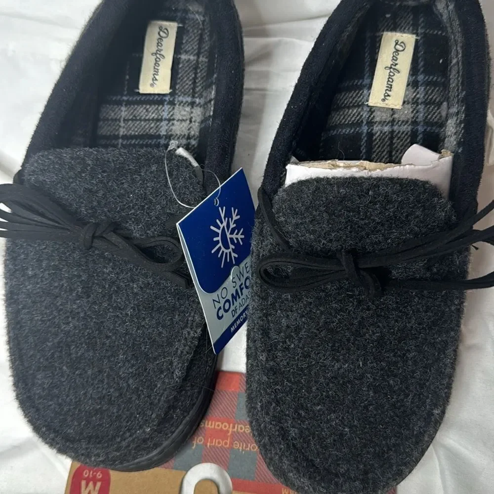 Dwarfoams‎ Memory Foams Grey/Black Slippers. Size Medium(9-10). NWT.
